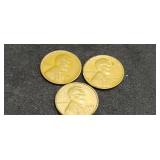 Three vintage pennies