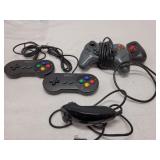 Various video game console controllers
