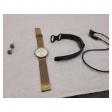 Smart watch and charger, gold watch, earrings