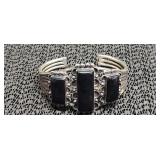 Vtg Silver & Black Onyx Cuff Bracelet