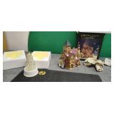 Christmas tree music box,& porcelain lighted house