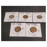 5)  Indian Head Pennies 1883, 93, 1901, 05, 07