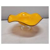 Vintage tangerine art glass pedestal Bowl
