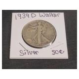 1939 D  Walking Liberty Silver Half Dollar