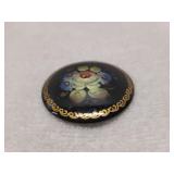 Black pin with hand painted flowers