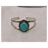 Silver armlet with turquoise gemstone Ht Sterling