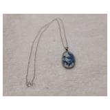 White pendant necklace with handpainted flowers