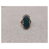 sterling Silver ring with malachite gemstone 7.75