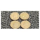 Four Indian Head pennies 1889 1893,1891,1895