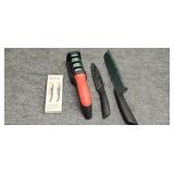 Wine keys knife sharpener and two kitchen knives