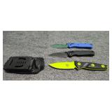 3 knives 2 folding one with sheath