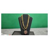 Vintage gold toned multi-strand pendant necklace