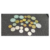 Bag of Foreign Coins & Collectable Tokens