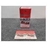 Budweiser holiday tin/bottles/coasters