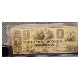 1) Bank of Monroe One Dollar Bank Note