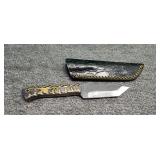 Three and a half inch Damascus knife with sheath