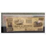1)  Bank of Monroe Ten Dollar Bank Note