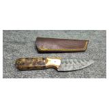 Three and a half inch Damascus knife with sheath