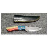 4 in Damascus knife with sheath
