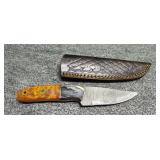 4 in Damascus knife with sheath