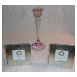 Art glass candle stick w/ frames.