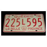 1976 Quebec license plate.