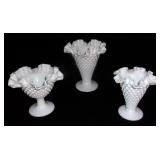 Fenton milk glass hobnail ruffled vases.