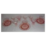 Pink depression cornflower w/ sherbet glasses.