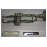 Vintage trumpet as is + harmonica.