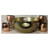Vintage brass bowl w/ copper vessels.
