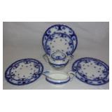 Anitque 'Clarissa Royal' flow blue dinner ware.