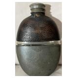 1930's pewter & glass flask.