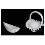 Vintage Fenton hobnail milk glass w/ basket.