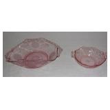 Pink depression Hughes cornflower glass w/ bowl.