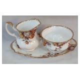 Royal Albert creamer, sugar & tray.