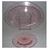 Vintage pink depression etched glass.