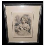 Modern framed print of girl w/ basket.