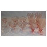 Vintage pink depression Cornflower glasses.