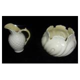 Belleek porcelain pieces.