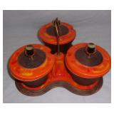 Vintage flame orange condiment set.