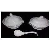 Antique Ironstone tureens w/ 1 ladle.