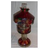 Vintage glass oil lamp w/ matching shade.