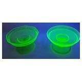 1930's green vaseline glass bon bon dishes.