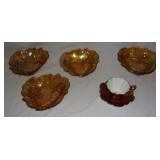 Vintage carnival glass snack bowls +