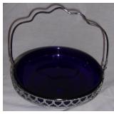 Vintage cobalt blue glass bowl w/ stand.