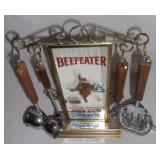 1970's Beefeater mirrored bar accessory set.
