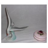 Porcelain seagull & Rose trinket dish.