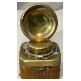 1910's brass & leather travel ink well.