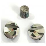 Mother of pearl earrings & thimble.