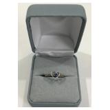 .925 Silver heart ring w/ sapphire.